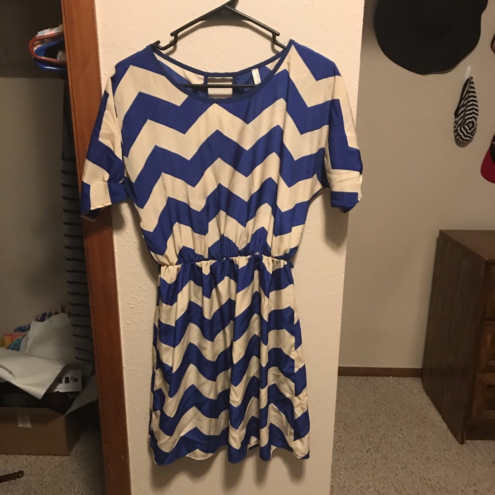 Blue and creme chevron dress
